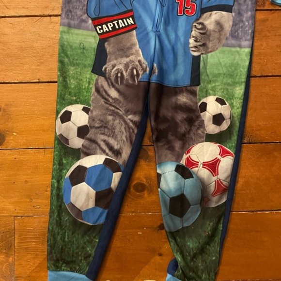 PL Sleep One Piece Velour Blue Soccer Tiger Pajamas PJs Suit - Picture 3 of 8